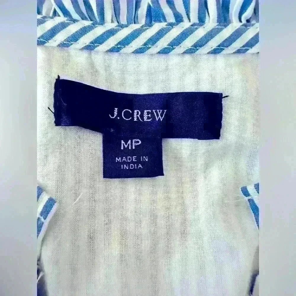 J. Crew Stripe Ruffleneck Tiered Popover Dress Size Medium Petite